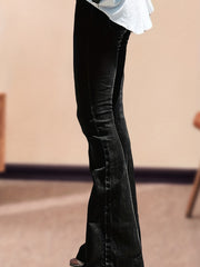 Wide Legs Flare Jeans Bell Bottom Mid Stretch Washed Casual Denim Pants