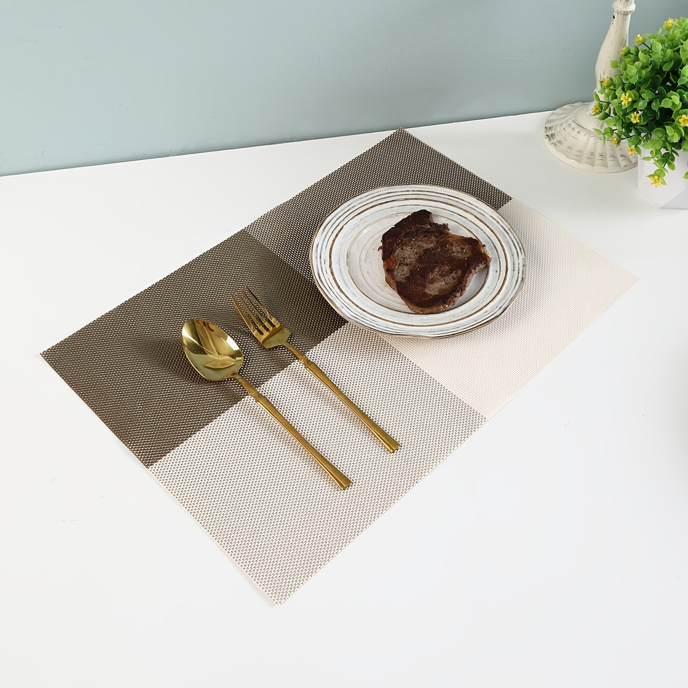 12 Pcs Woven Placemats Teslin Heat Resistant Anti Skid Stain Washable PVC Table
