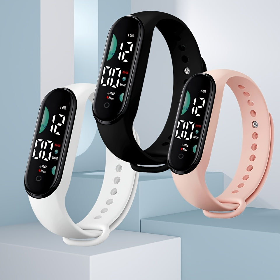 3pcs Silicone Strap Plastic Case Electronic Watch Set