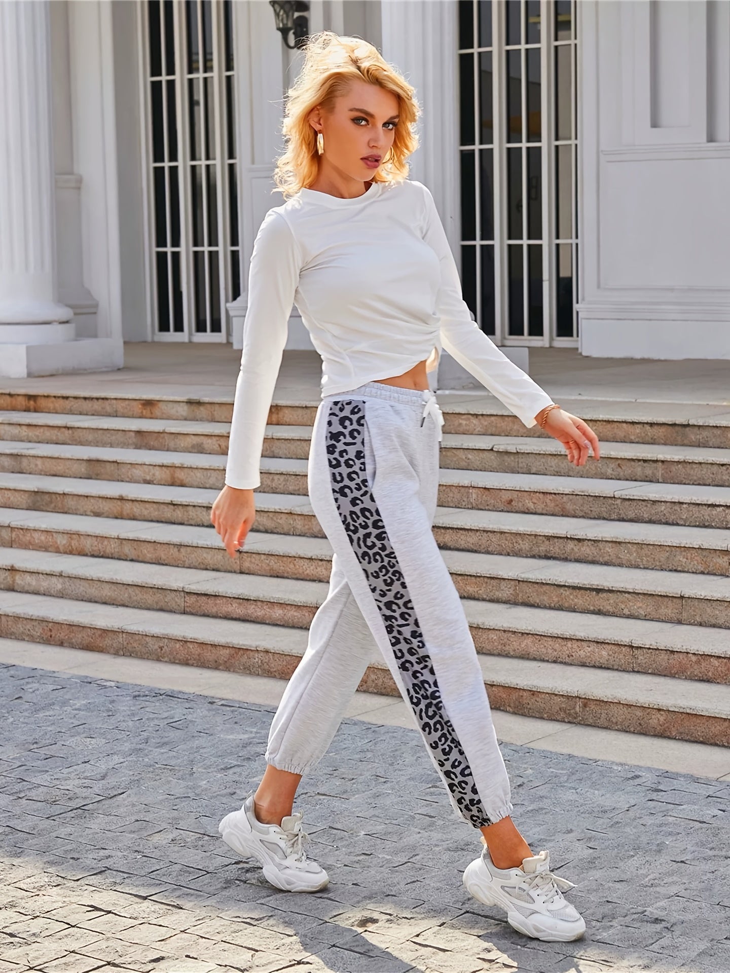 Leopard Print Jogger Sweatpants with Pockets