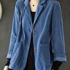 Solid Button Front Jacket Casual Long Sleeve Pocket Front Outerwear