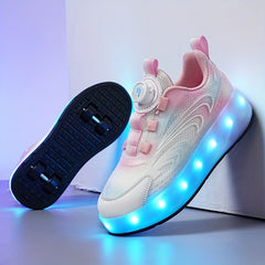 Girl's LED Light Up Roller Shoes With Rotating Buckle