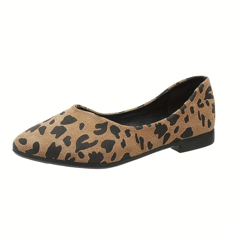 Leopard Print Ballet Flats Pointed Toe Soft Sole Micro Suede Shoes