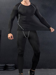 Men's Solid 2-Piece Sportswear Set Long Sleeve T-Shirt & Legging Gym Fitness