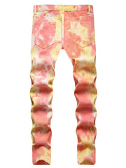 Men's Tie Dye Slim Fit Jeans Casual Street Style Denim Pants