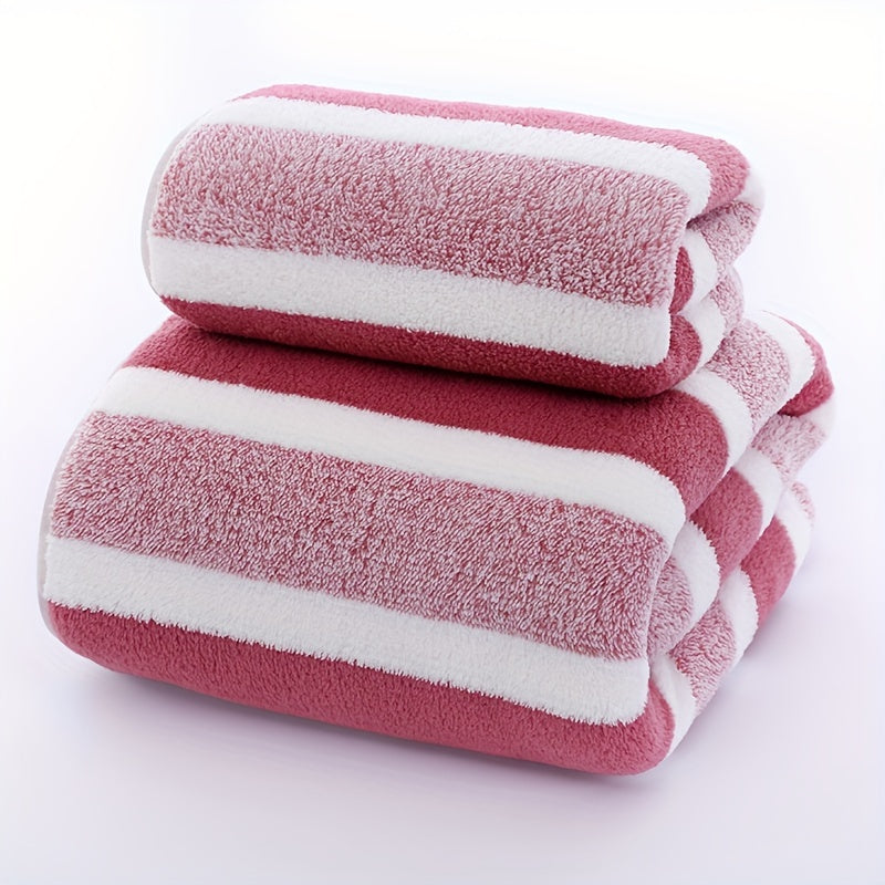 2pcs Striped Pattern Towel Set Soft Hand & Bath Towel Quick Drying Absorbent