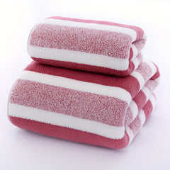 2pcs Striped Pattern Towel Set Soft Hand & Bath Towel Quick Drying Absorbent