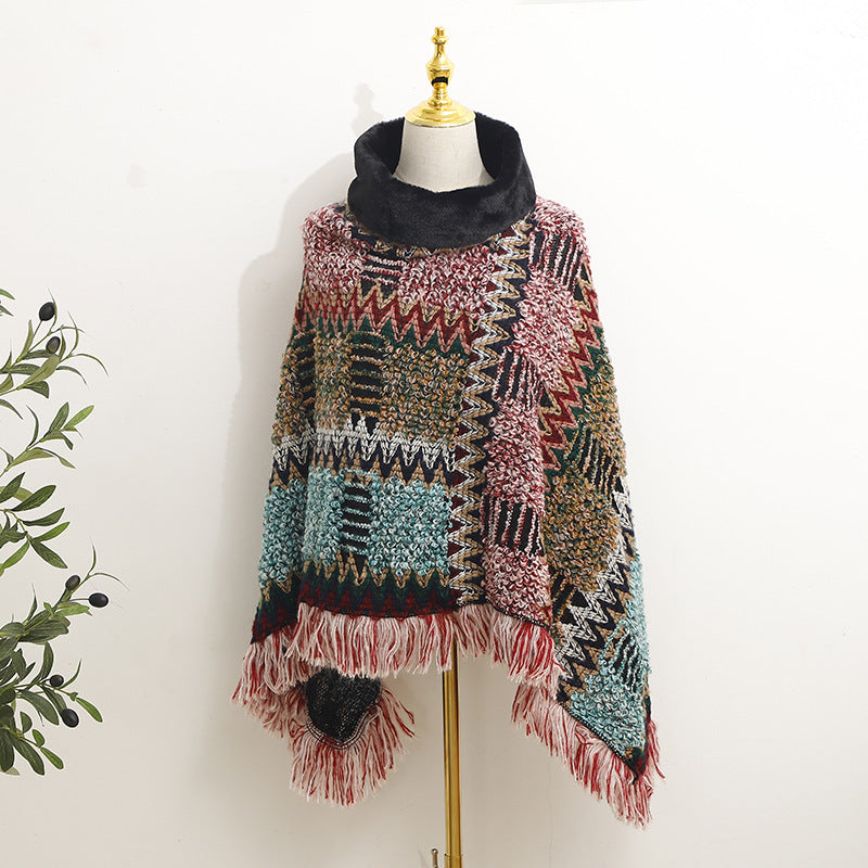 Boho Knitted Shawl Scarf High Neck Halter Small Square Scarf