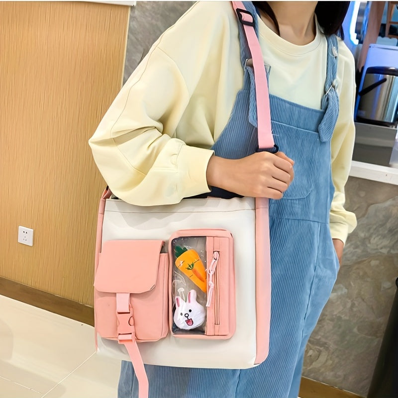 5pcs Cartoon Backpack Crossbody Handbag Set - High School Students