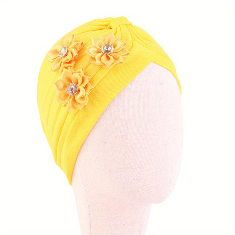 Kids' Diamond Flower Pleated Turban Hat