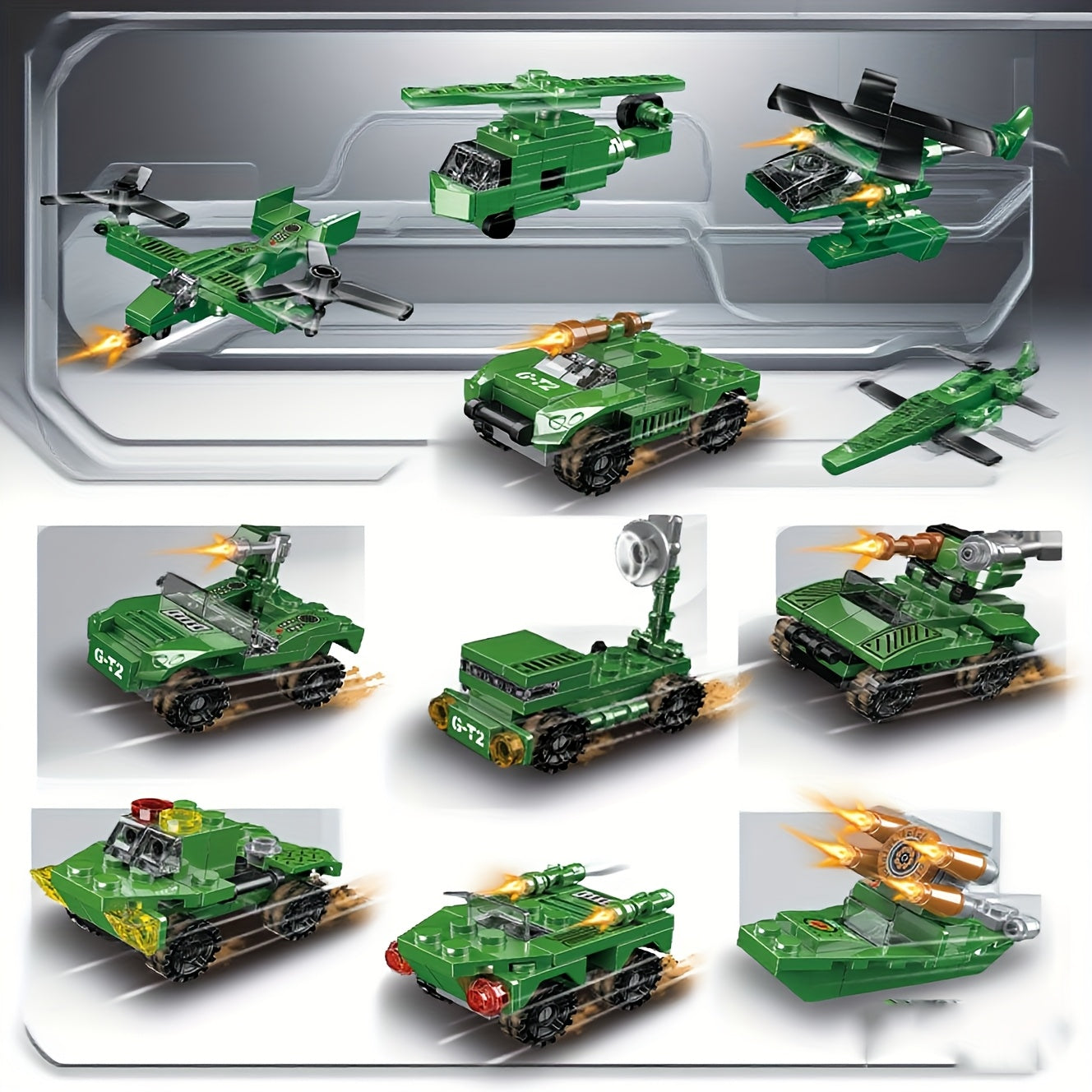 Military Building Blocks Set - Helicopters, Tanks - 10 in 1 Toy