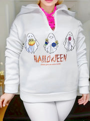 Women's Plus Ghost & Letter Print Lace Long Sleeve Hoodie