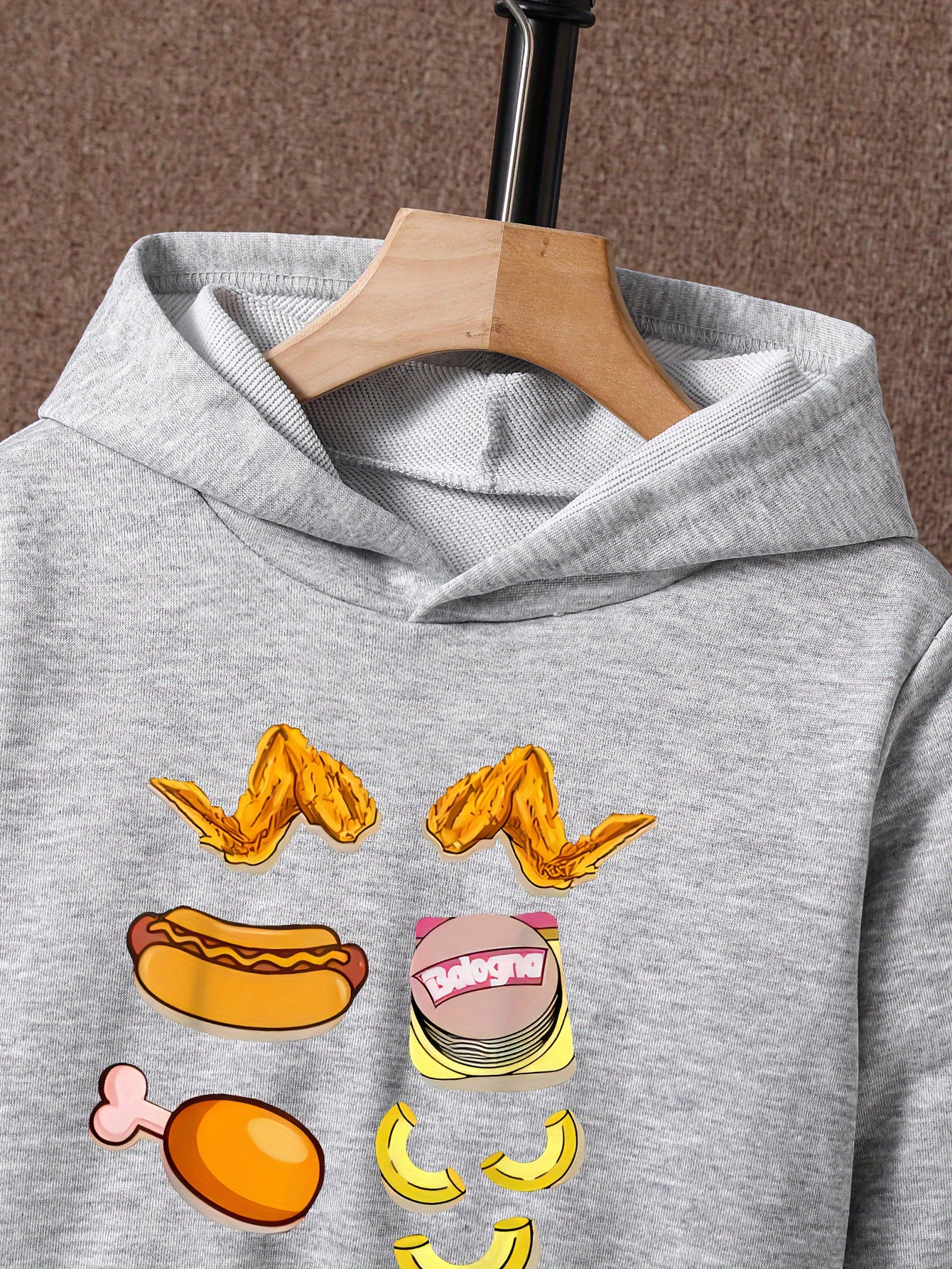 2pcs Food Print Boys Hoodie Kids Casual Long Sleeve Loose Hooded Sweatshirt