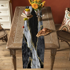 Long Golden Marble Texture Malachite Abstract Linen Table Runner 13x72