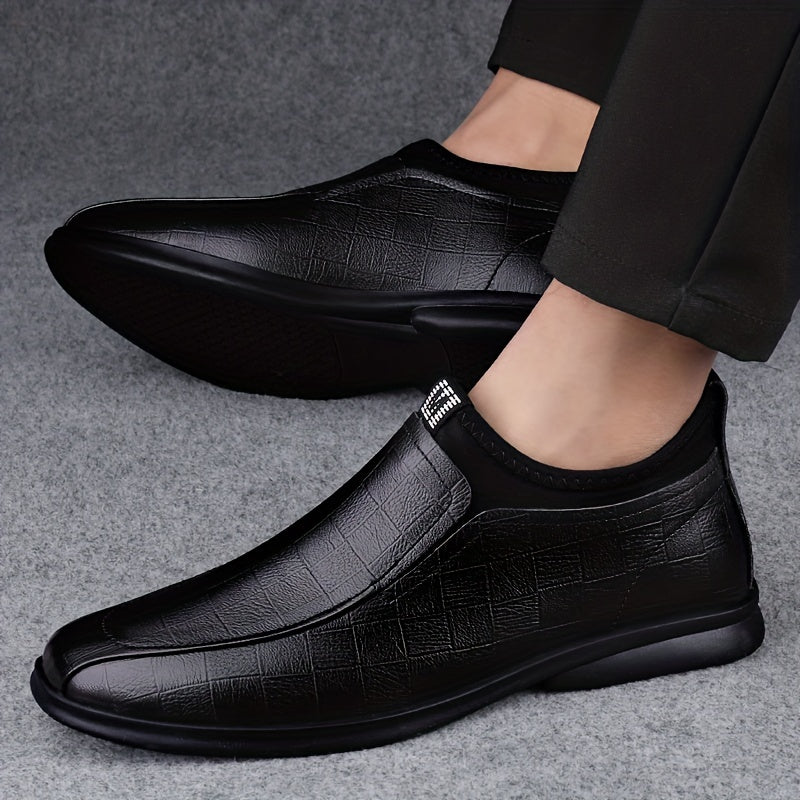Men's Leather Plaid Loafer Shoes Wear resistant Non Slip Casual Shoes