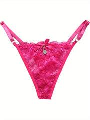 Floral Lace Thongs Cut Out Low Waist Bow Tie Panties