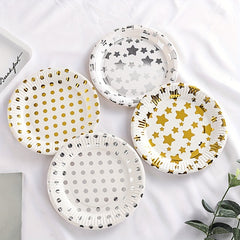 10pcs Disposable Paper Tray Creative Golden Star Dot Cake Tableware