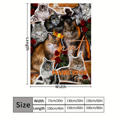 Cat Crown Rose Pattern Blanket Lightweight Warm Flannel Blanket