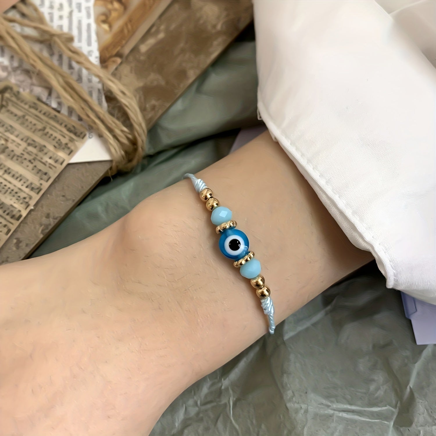 Y2K Style Beaded String Bracelet Devil's Eye Pattern Beads Adjustable Braided