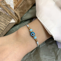 Y2K Style Beaded String Bracelet Devil's Eye Pattern Beads Adjustable Braided