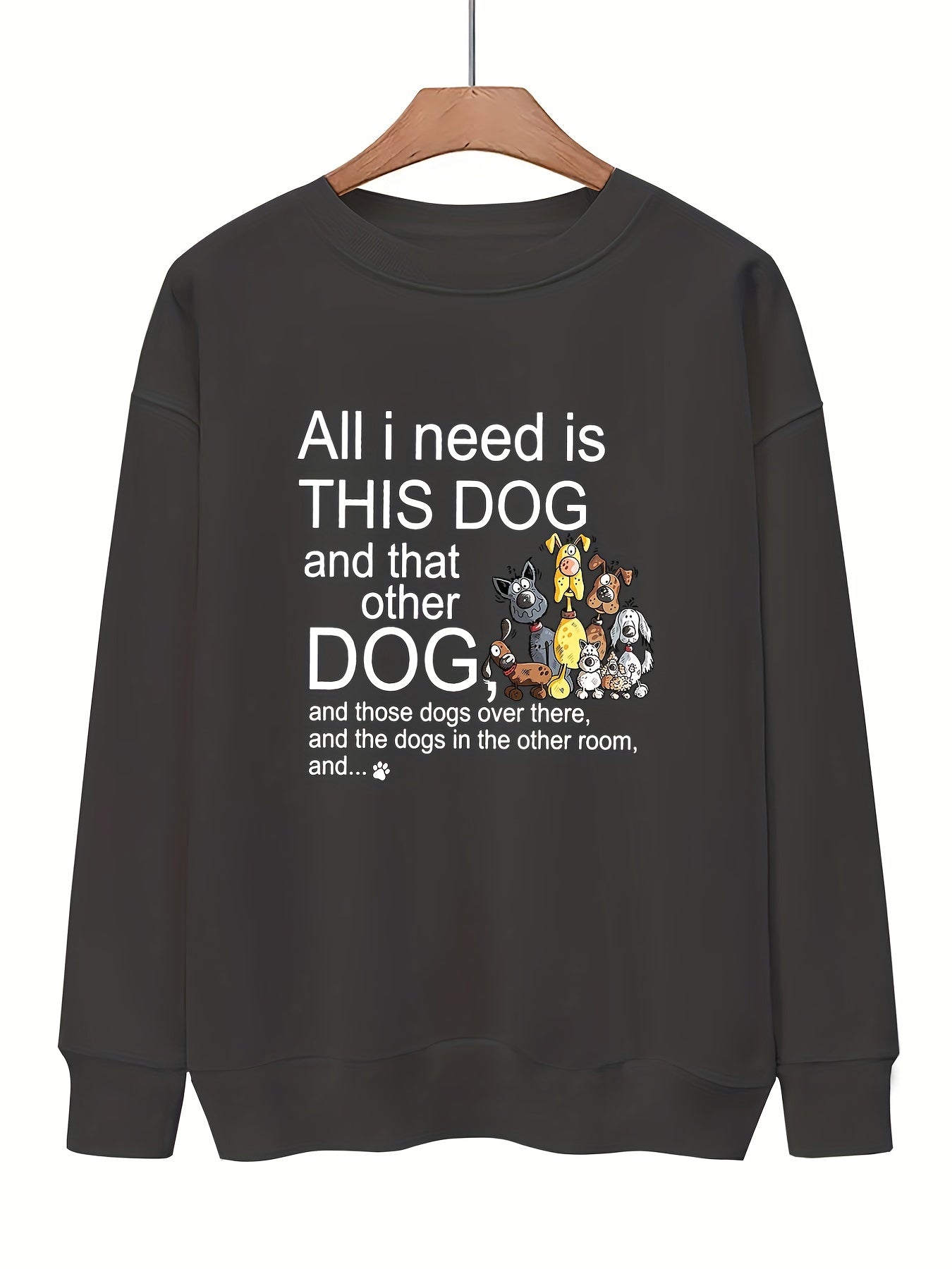 Dog & Letter Print Sweatshirt Casual Loose Crew Neck Sweatshirt