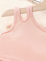 Girls Cutout Shoulder Tank Top and Striped Pants Set