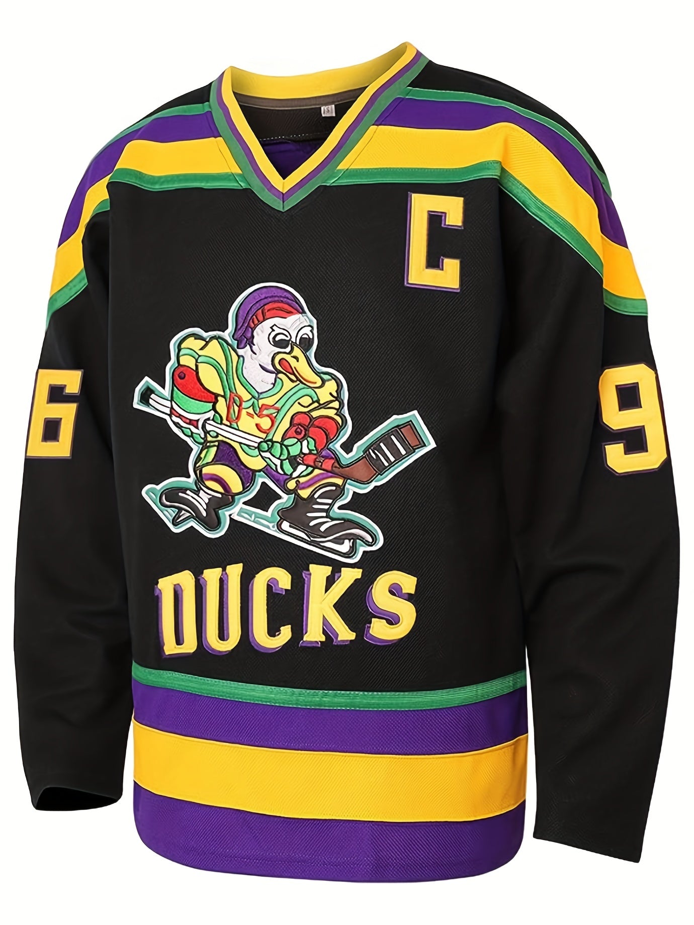Men's Ducks Hockey Jersey Vintage Stripe V-Neck Long Sleeve Uniform