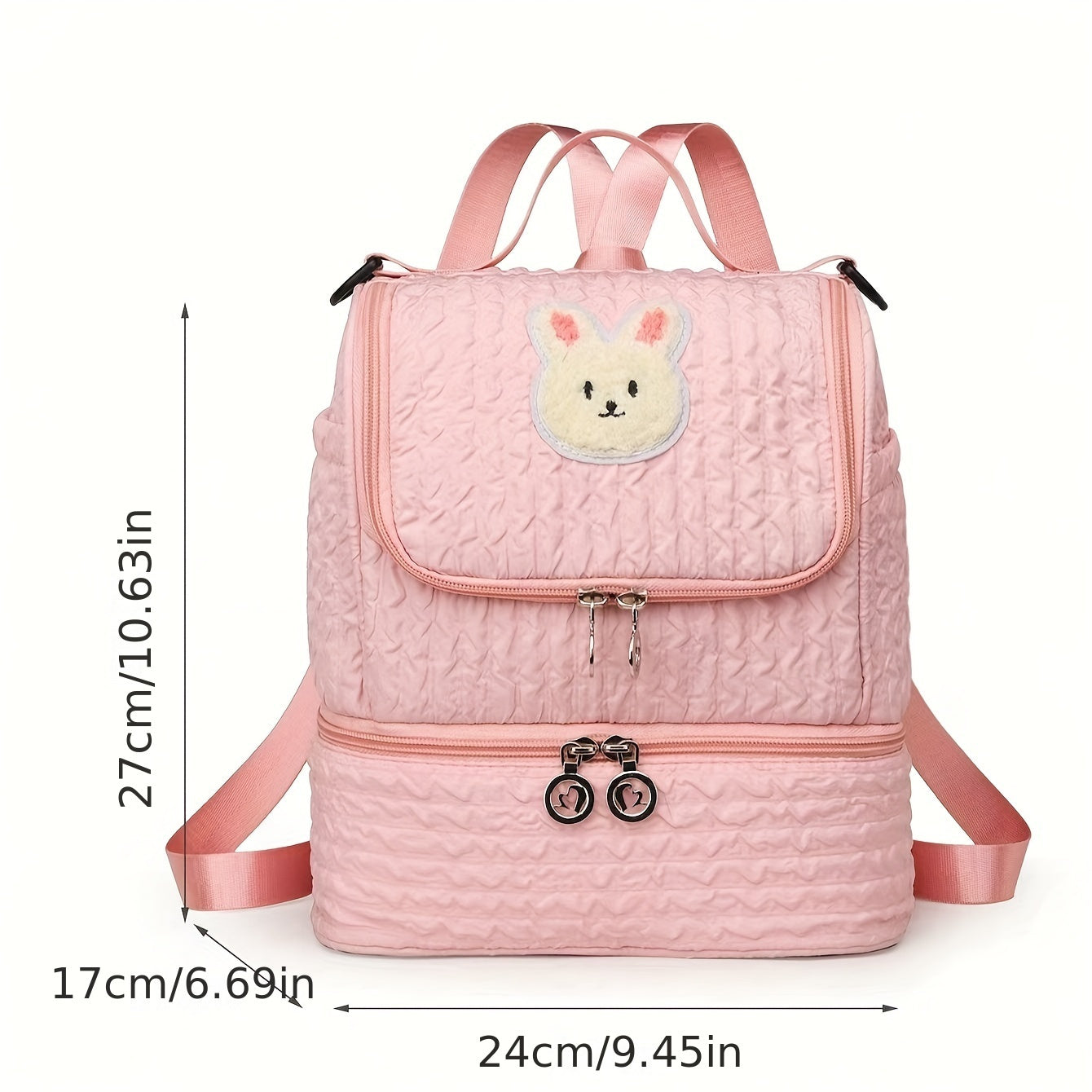 Stylish Pink Diaper Bag with Patch Nylon Soft Shell Zip Closure
