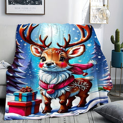 Christmas Deer Print Blanket for Home & Outdoor Use