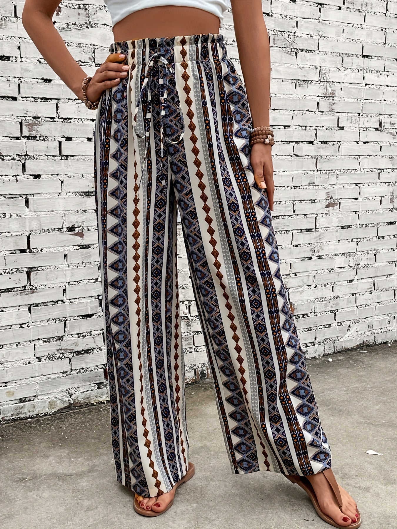 Wide Leg Pants Casual Paper Bag Waist Pants For Spring & Summer Women's Clothing