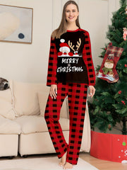 Christmas Deer Print Pajama Set Long Sleeve Top & Pants Women's Loungewear