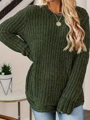 Women's Plus Solid Long Sleeve Round Neck Sweater