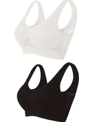 2 Pack Plus Size Sports Bra Set Women's Plus Hollow Out Wireless