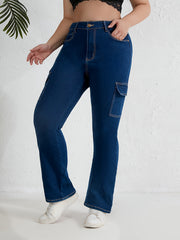 Casual Jeans Women's Plus Solid High Rise Cargo Jeans