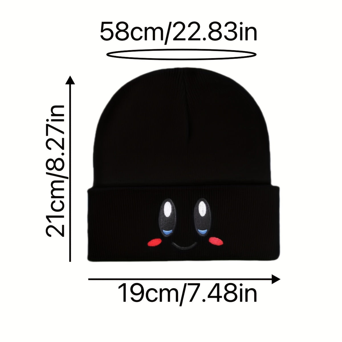Anime Smiling Embroidery Beanie Hat Cute Lightweight Warm Ski Hats