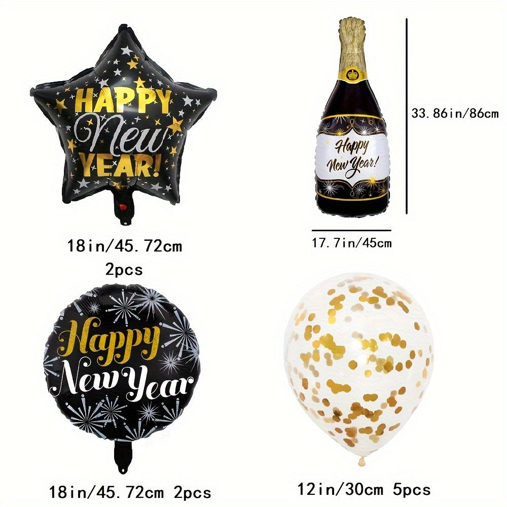 12pcs Golden Sequin Wine Bottle Balloon Party Decoration Set