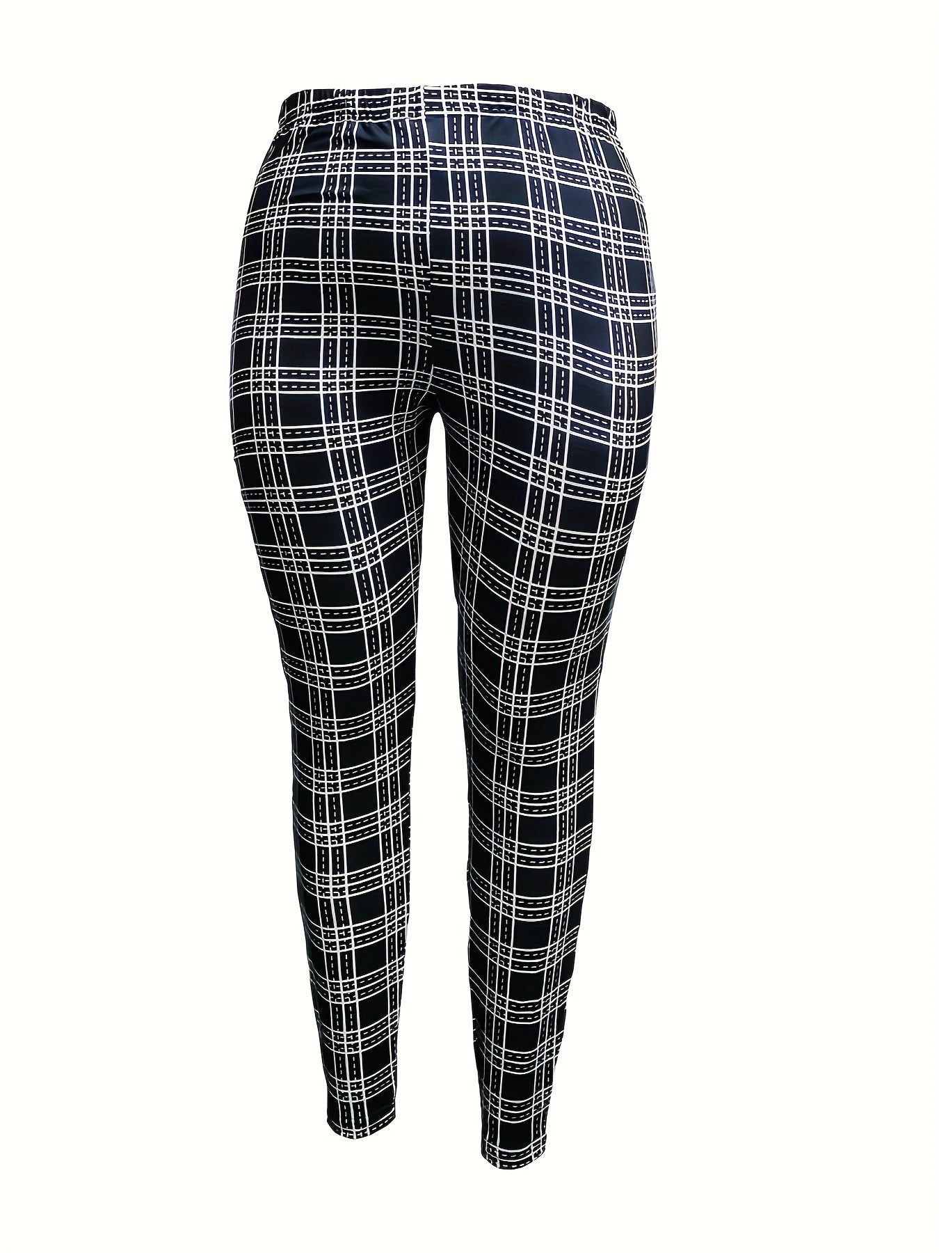 Grid Print High Rise Stretch Leggings