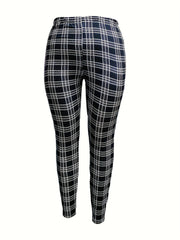 Grid Print High Rise Stretch Leggings