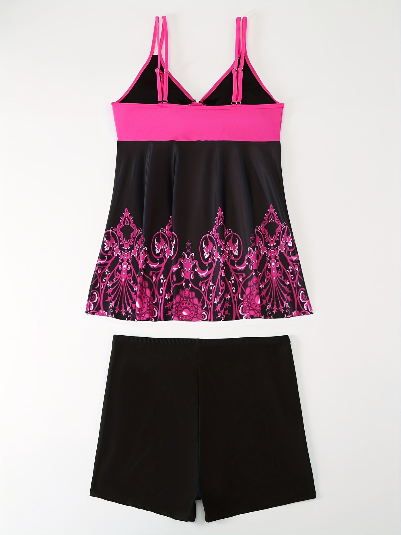 Colorblock Floral Print Tankini Set