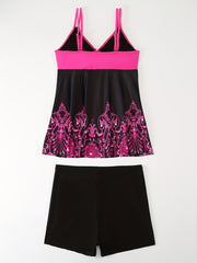 Colorblock Floral Print Tankini Set
