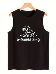 Heart & Letter Print Sleeveless Sports Vest Casual Tops