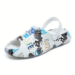 Men's Letter Print Non Slip Sandals Quick Drying Comfy Slides Beach Shoes