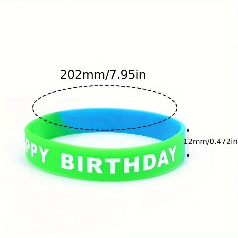 8PCS Happy Birthday Rainbow Silicone Bracelet Wristband