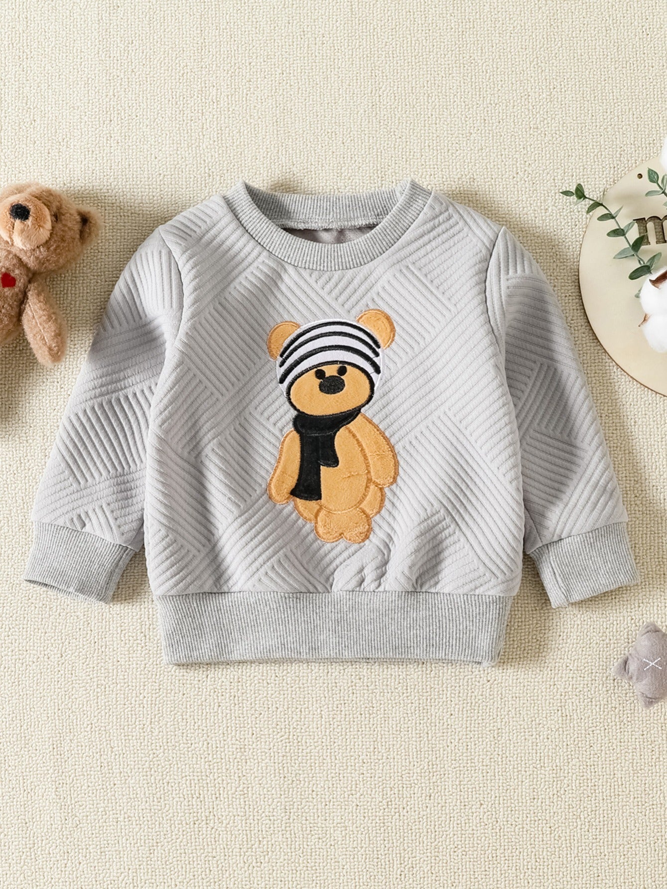 2pcs Kids Bear Embroidered Sweater Set