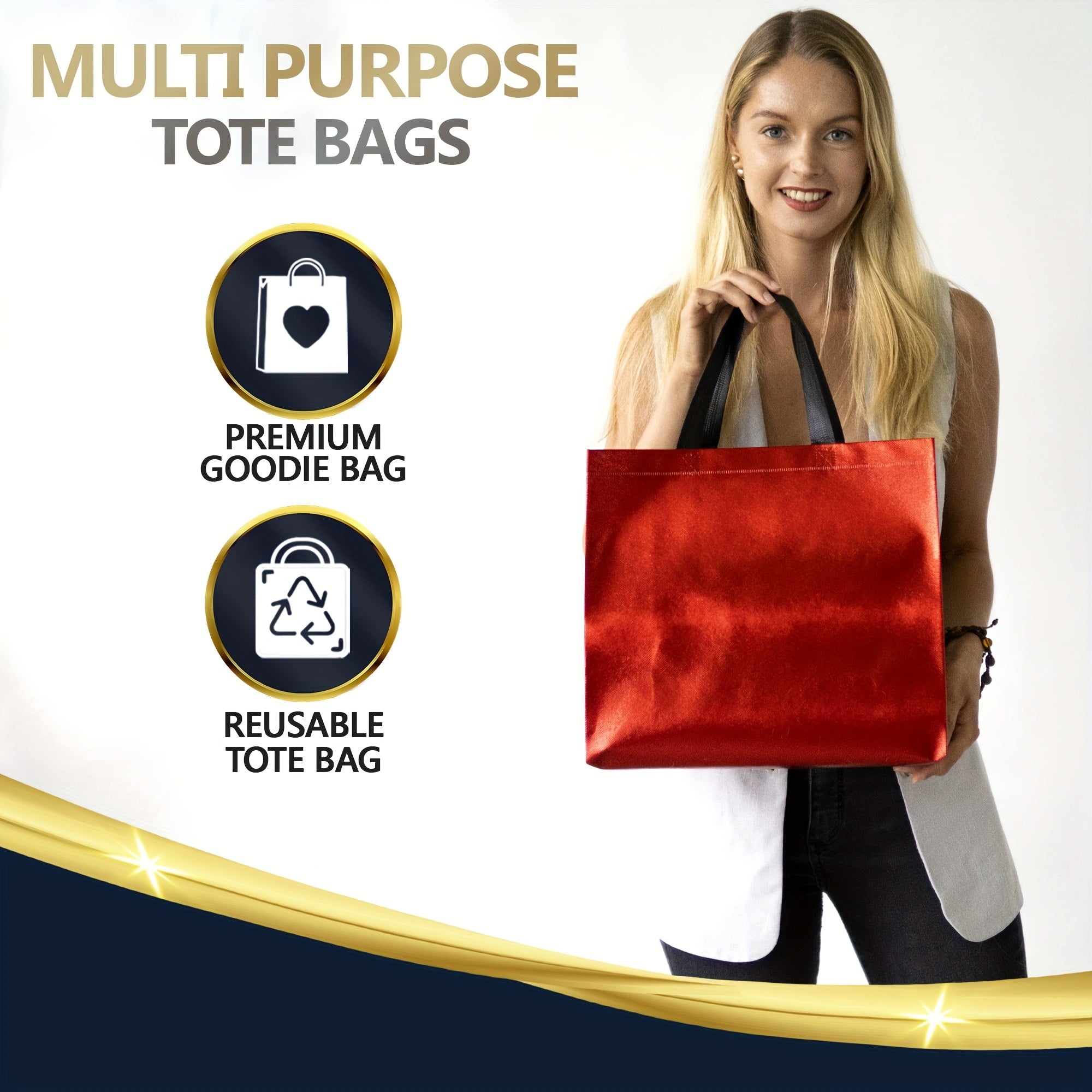 10pcs Reusable Red Gift Bags with Handles Christmas Party Favor Goodie Bags