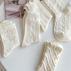 5 Pairs 3D Textured Sweet & Ruffle Women's Stockings