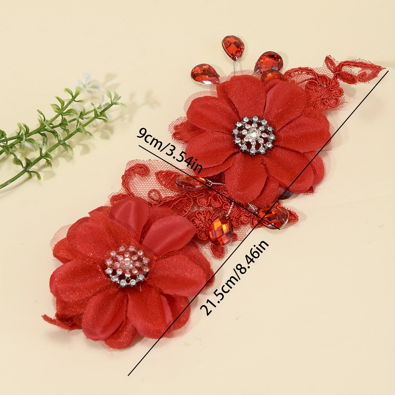 Red Flower Head Piece Rhinestone Bridal Hair Accessories
