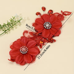 Red Flower Head Piece Rhinestone Bridal Hair Accessories