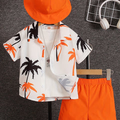 3pcs Boys Casual Coconut Tree Graphic Print Set