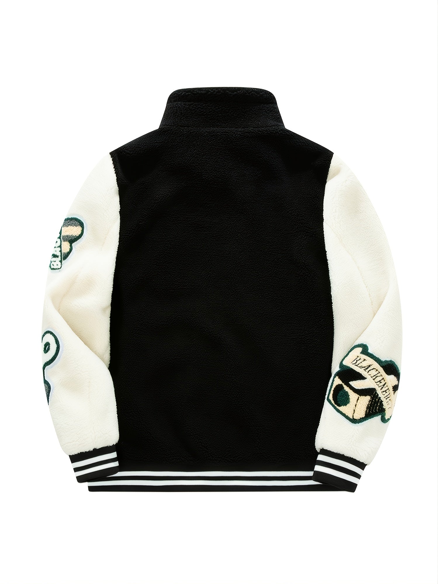 Men's Casual Lamb Fleece Block Jacket With Embroidered Patches